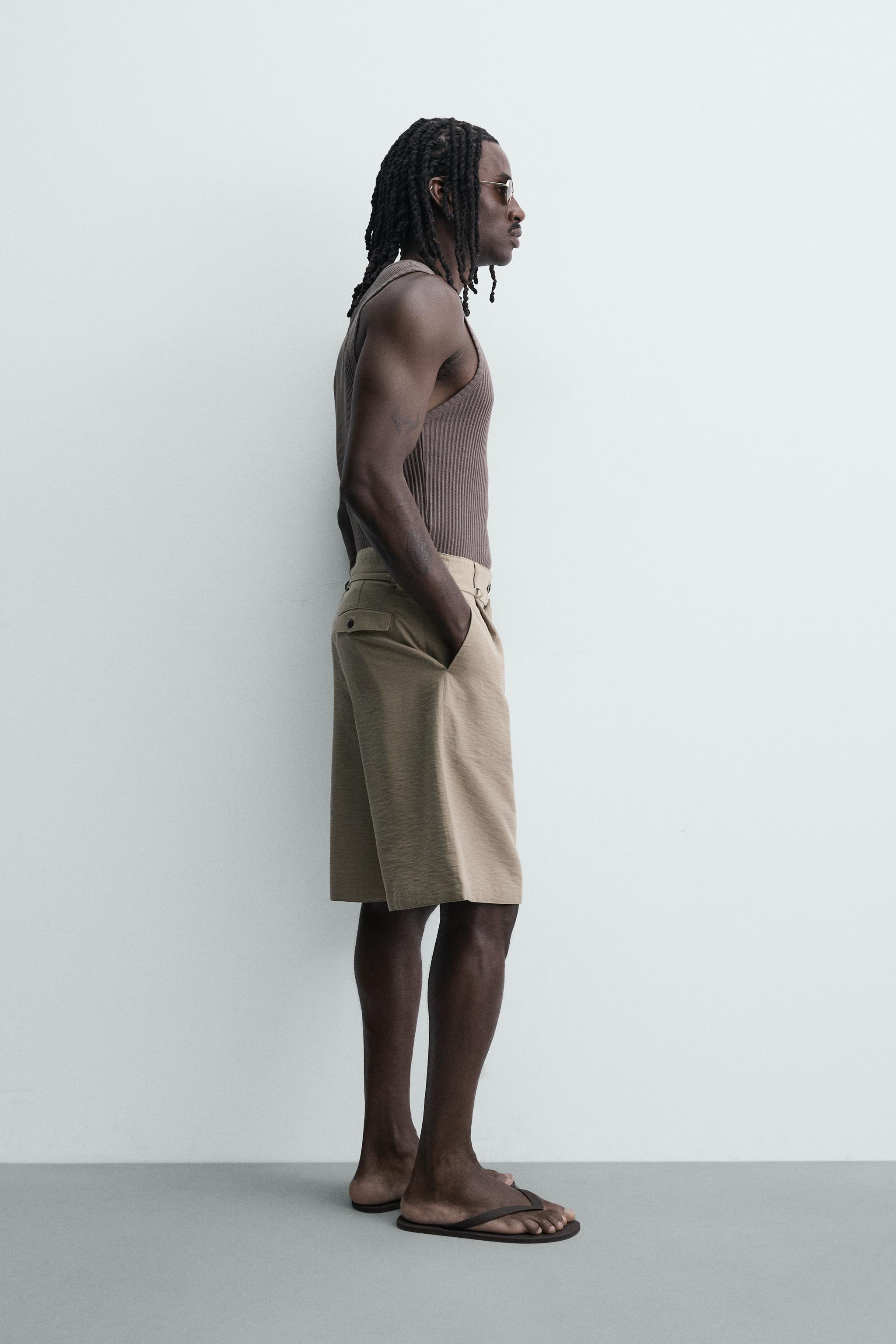 BERMUDA RELAXED FIT À PLIS ET CEINTURE